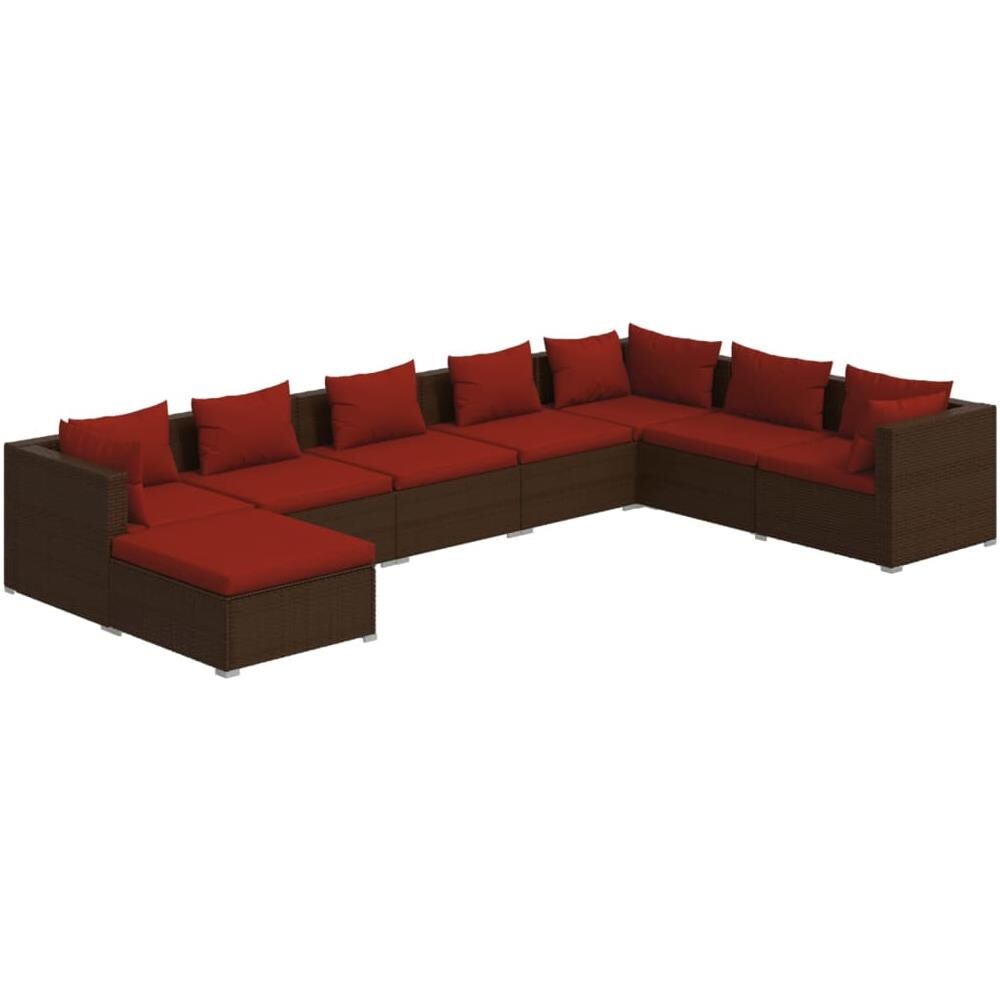 Set Divani Da Giardino 8 Pz Con Cuscini In Polyrattan Marrone - Foto 1