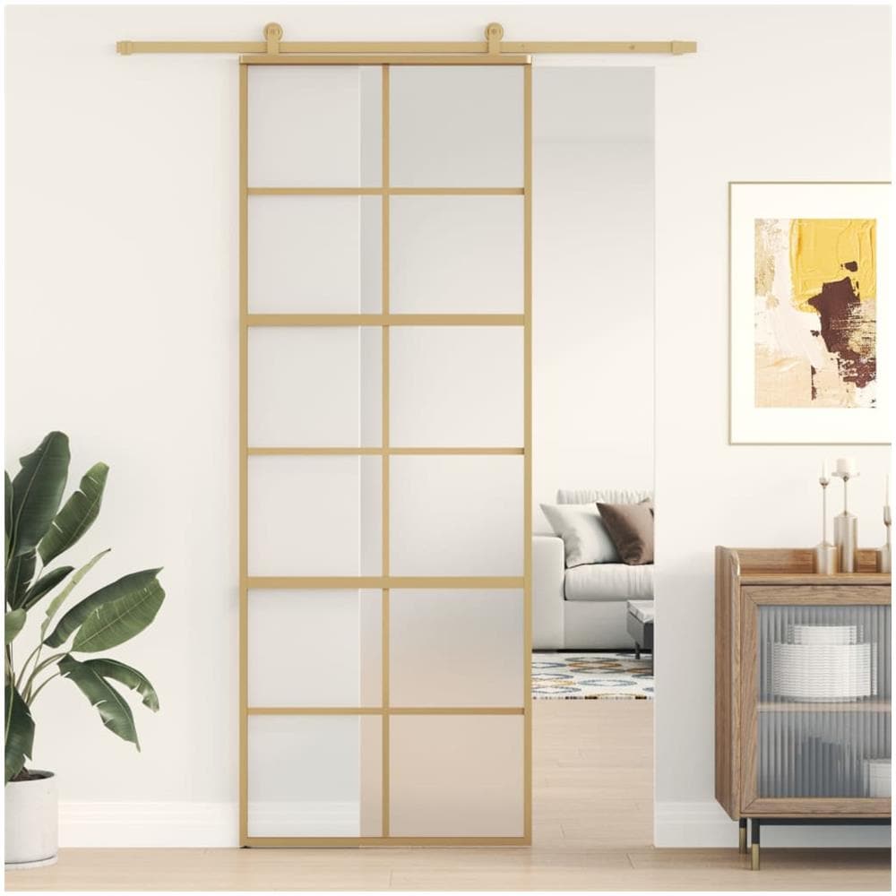 Porta Scorrevole Dorata 76x205 Vetro Smerigliato Esg Alluminio - Foto 1