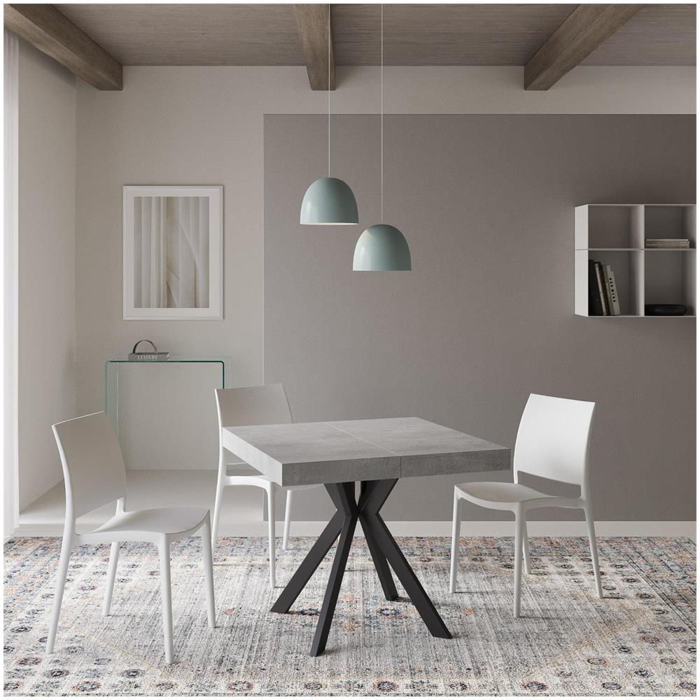 Tavolo allungabile 90x90/194 cm Dolcezza cemento gambe antracite - Foto 2