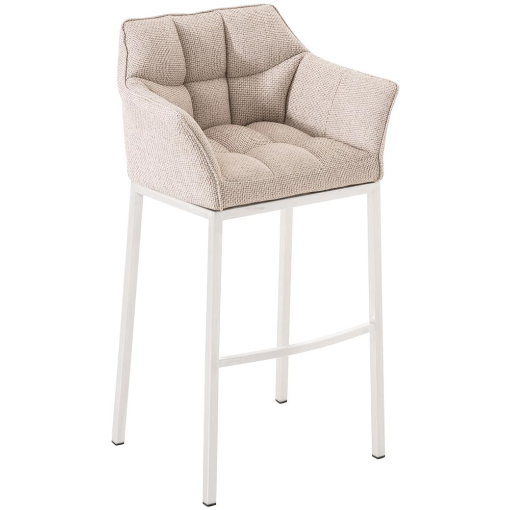 Sgabello DAMASO B con Telaio a 4 Gambe Nero, in Tessuto Avorio Telaio Bianco Opaco - Foto 1