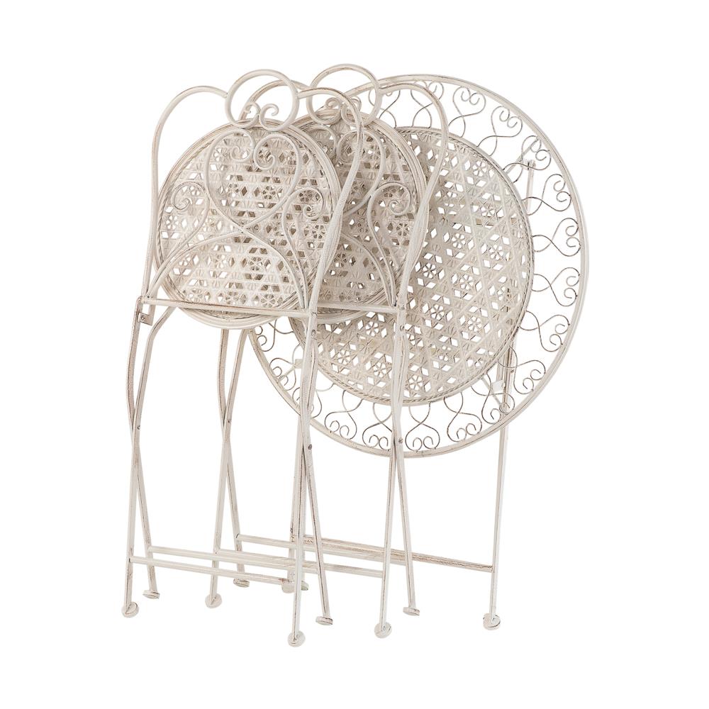 Set Da Balcone Di Un Tavolo E Due Sedie Metallo Beige / bianco Sporco Trieste - Foto 2