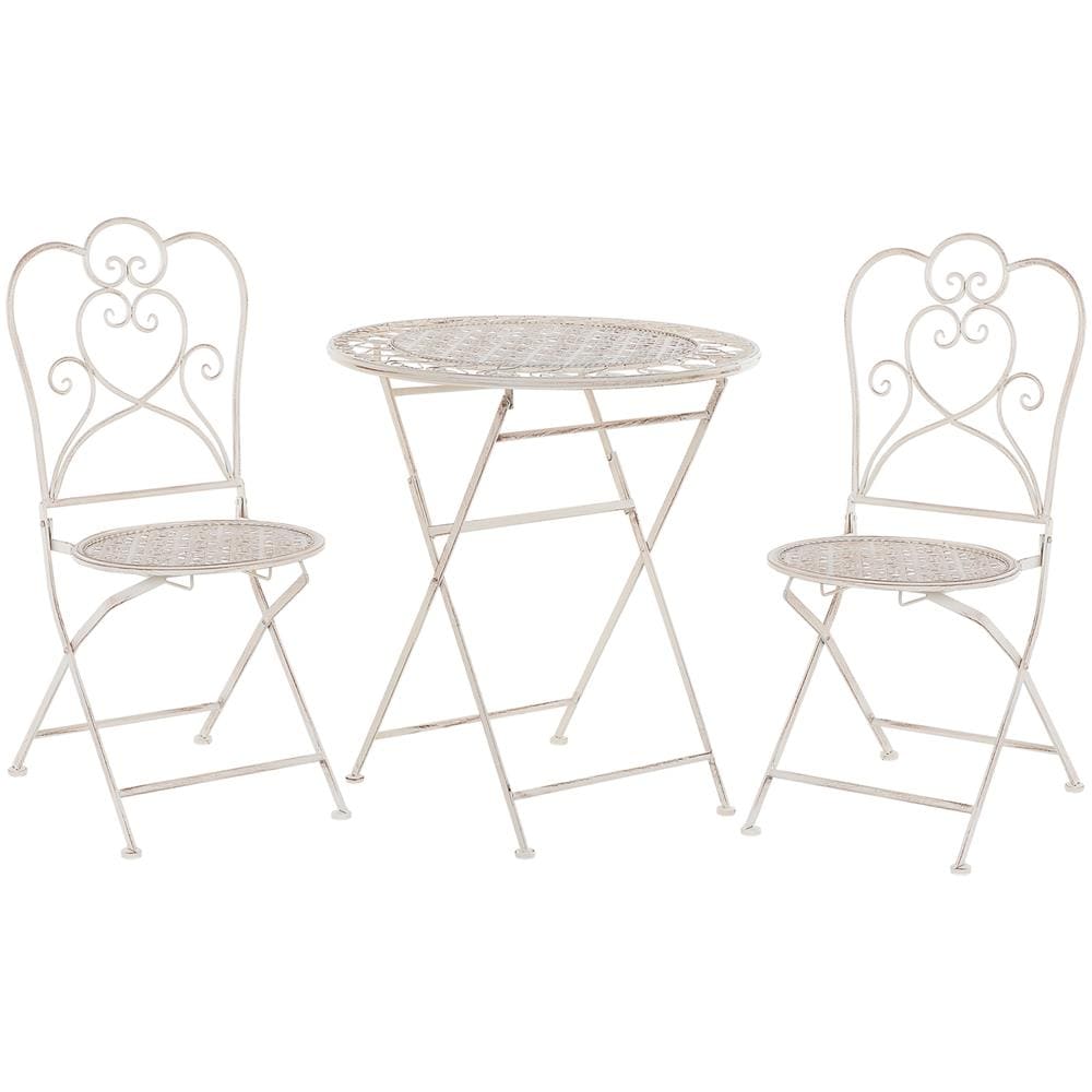 Set Da Balcone Di Un Tavolo E Due Sedie Metallo Beige / bianco Sporco Trieste - Foto 1