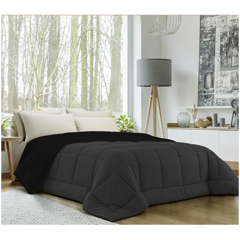 Trapunta Invernale In Ecopiuma Double Face Super Soft - Singolo 170x260 Cm Grigio Scuro / nero - Foto 1