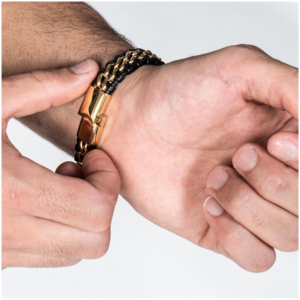 Bracciale in Pelle per Uomo, ""Steel"", 20cm, Oro - Foto 2