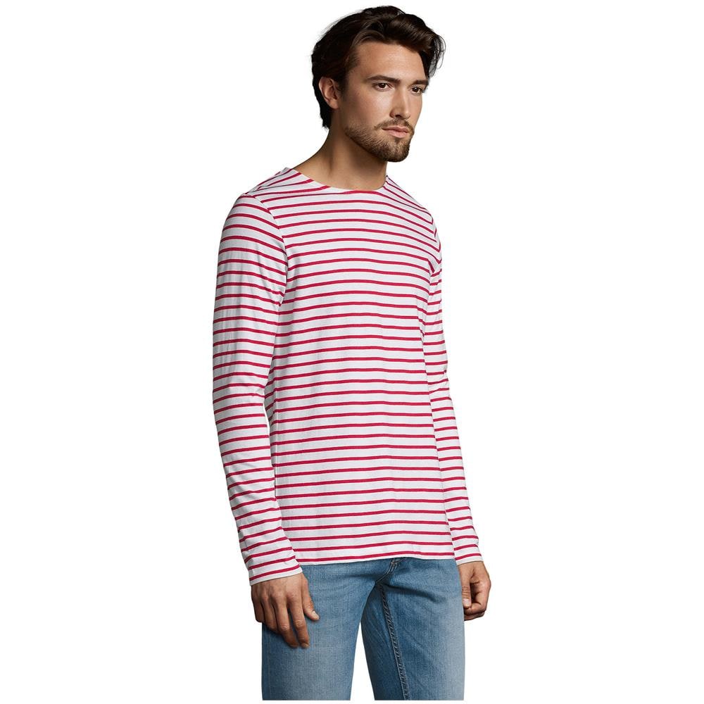 T-shirt Da Uomo A Maniche Lunghe A Righe Di Colore E Taglia Rosso M - Foto 3