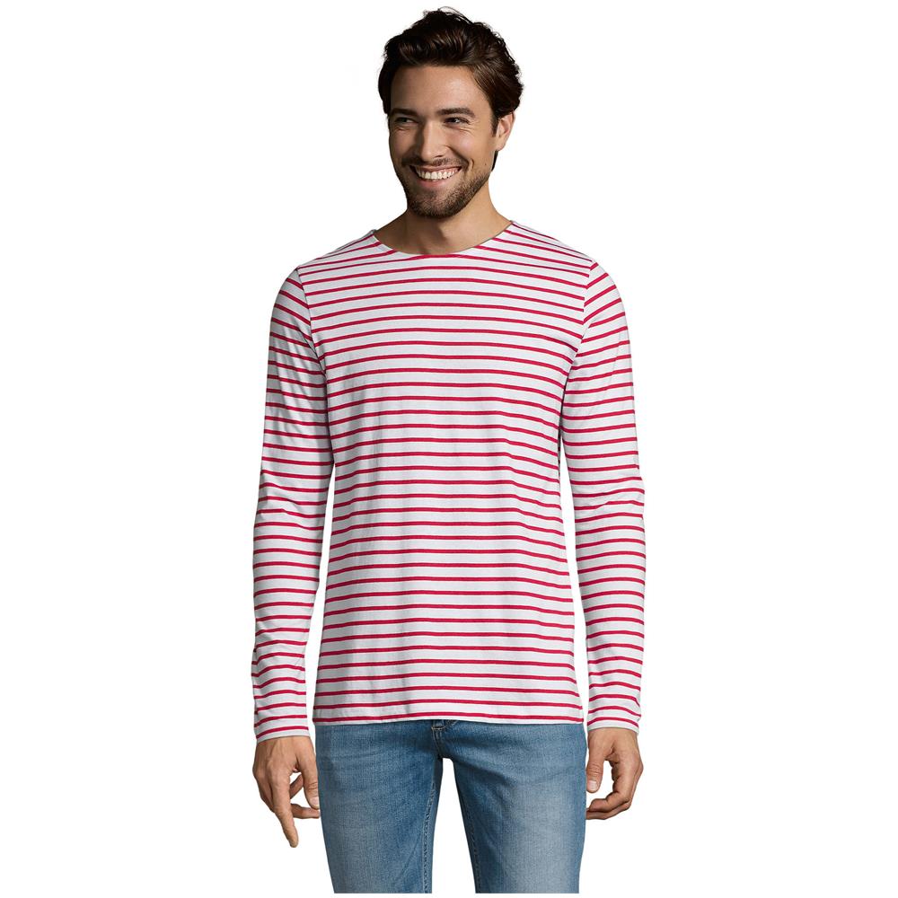 T-shirt Da Uomo A Maniche Lunghe A Righe Di Colore E Taglia Rosso M - Foto 1