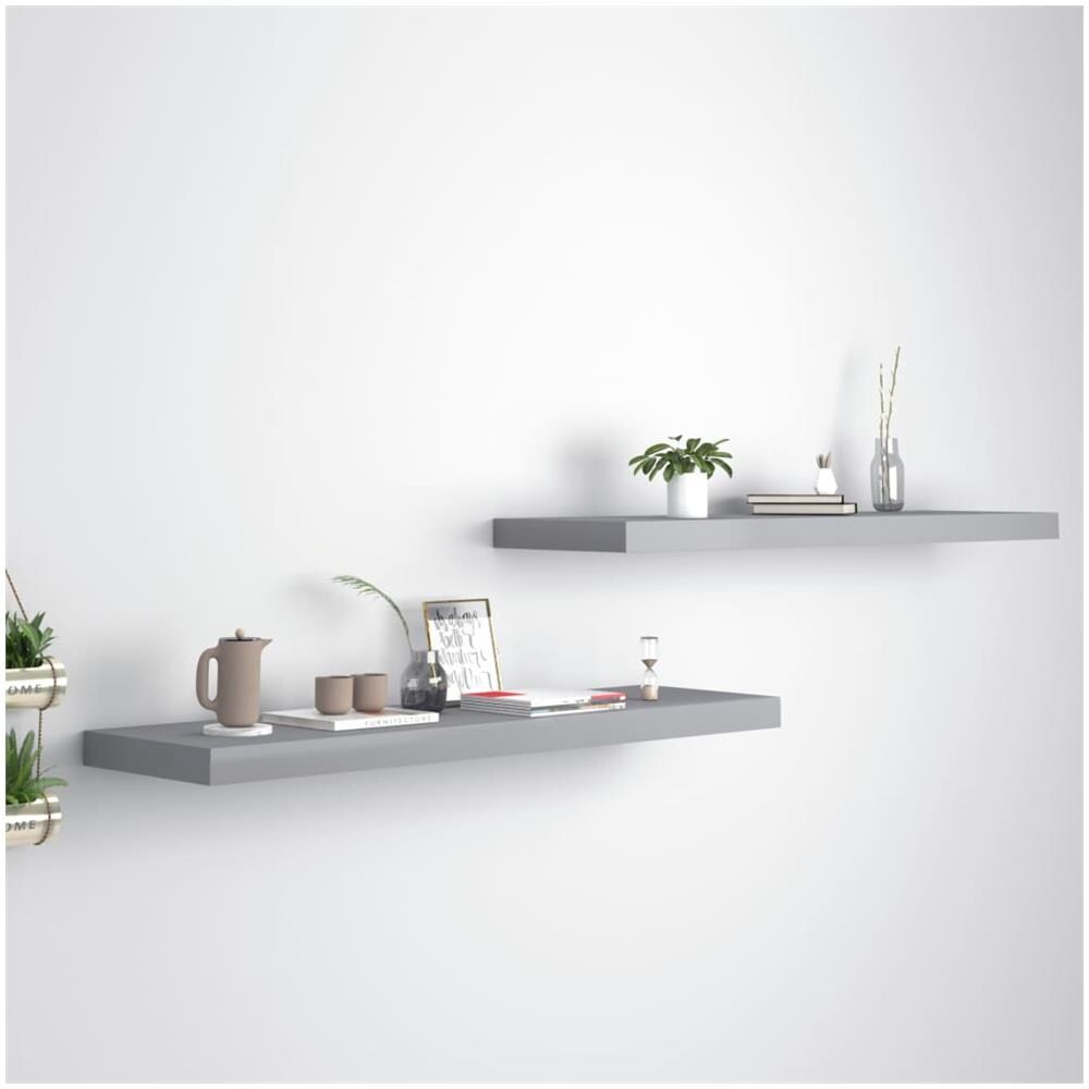 Scaffali A Parete 2 Pz Grigi 90x23,5x3,8 Cm In Mdf - Foto 1