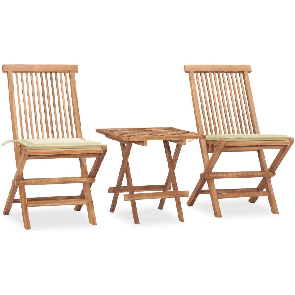 Set da Pranzo Giardino Pieghevole 3 pz Cuscino Massello di Teak - Foto 1