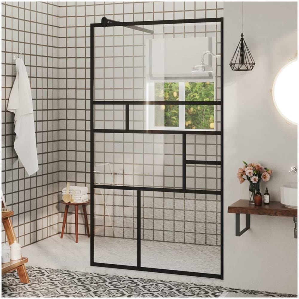 Parete Per Doccia Walk-in Vetro Trasparente Esg 90x195 Cm Nera - Foto 1