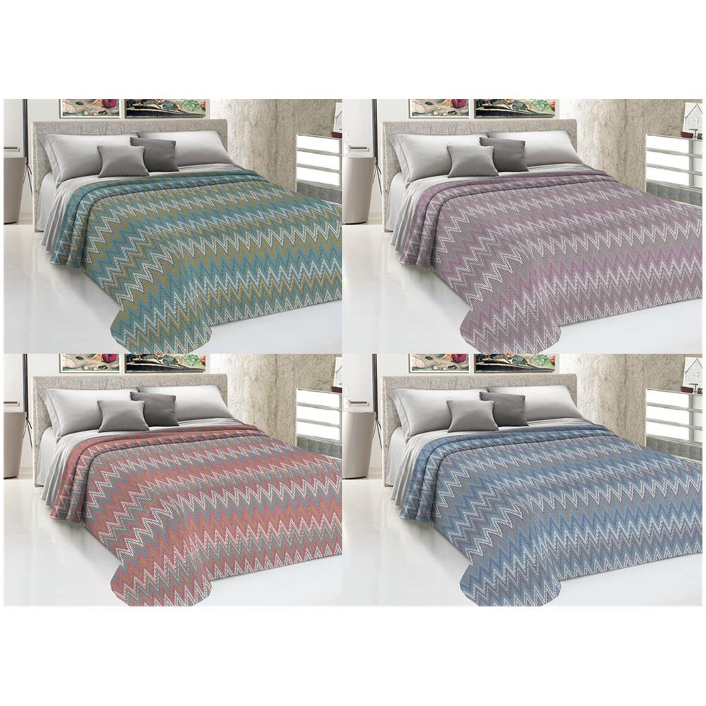 Copriletto Piquet Primavera Estate 100% Cotone Disegno Spinato Rigato Matrimoniale Azzurro - Foto 5