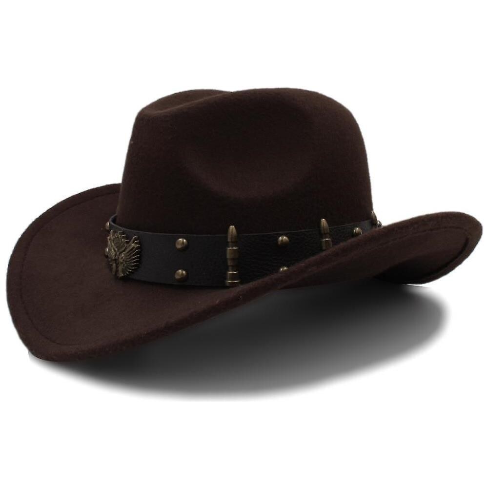 Cappello da Cowboy in Feltro da Donna e Uomo, Classico, Arrotolabile, con Fibbia per Cintura, Fedora (M), Bull Head Cintura-caffè, M