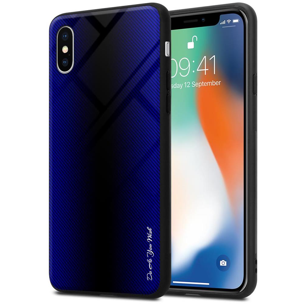 Custodia Compatibile Con Apple Iphone X / Xs - Ottica A Strisce In Cobalto Viola - Coperchio Protettivo In Vetro Temperato E Silicone Tpu - Foto 1