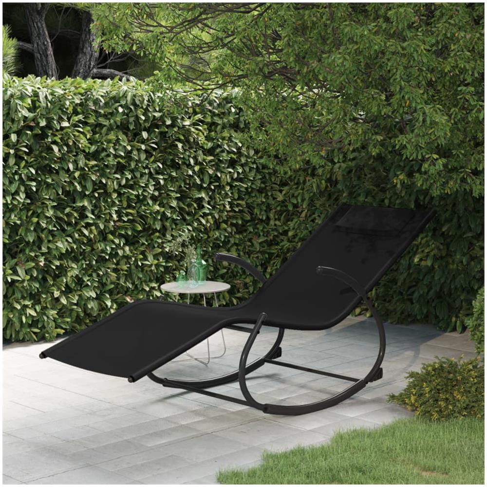 Lettino Prendisole a Dondolo in Acciaio e Textilene Nero - Foto 1