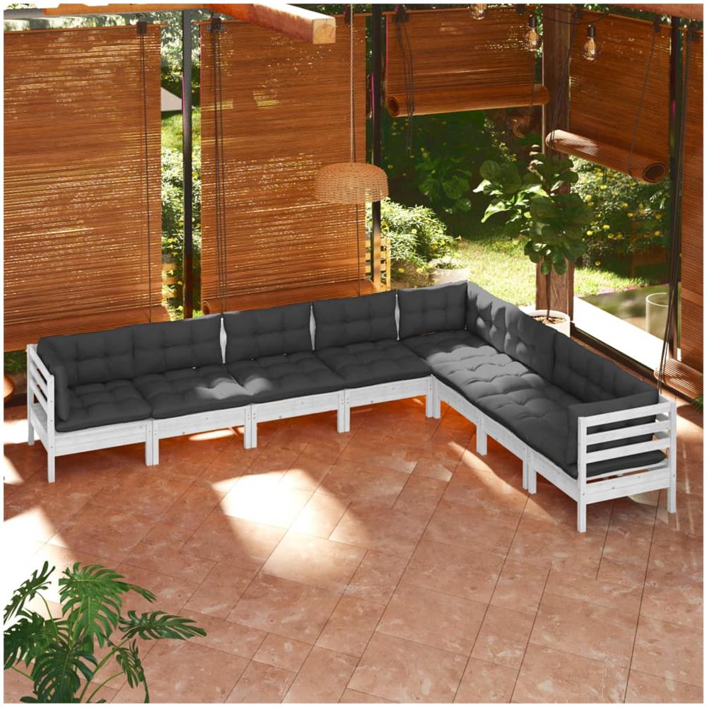 Set Divani Da Giardino 8 Pz Con Cuscini Bianchi Legno Di Pino - Foto 1