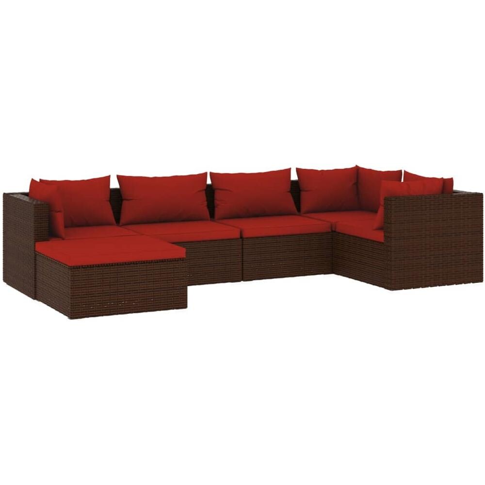 Set Divani Da Giardino 6 Pz Con Cuscini In Polyrattan Marrone - Foto 1