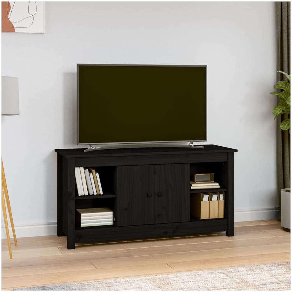 Mobile Porta Tv Nero 103x36,5x52 Cm In Legno Massello Di Pino - Foto 1
