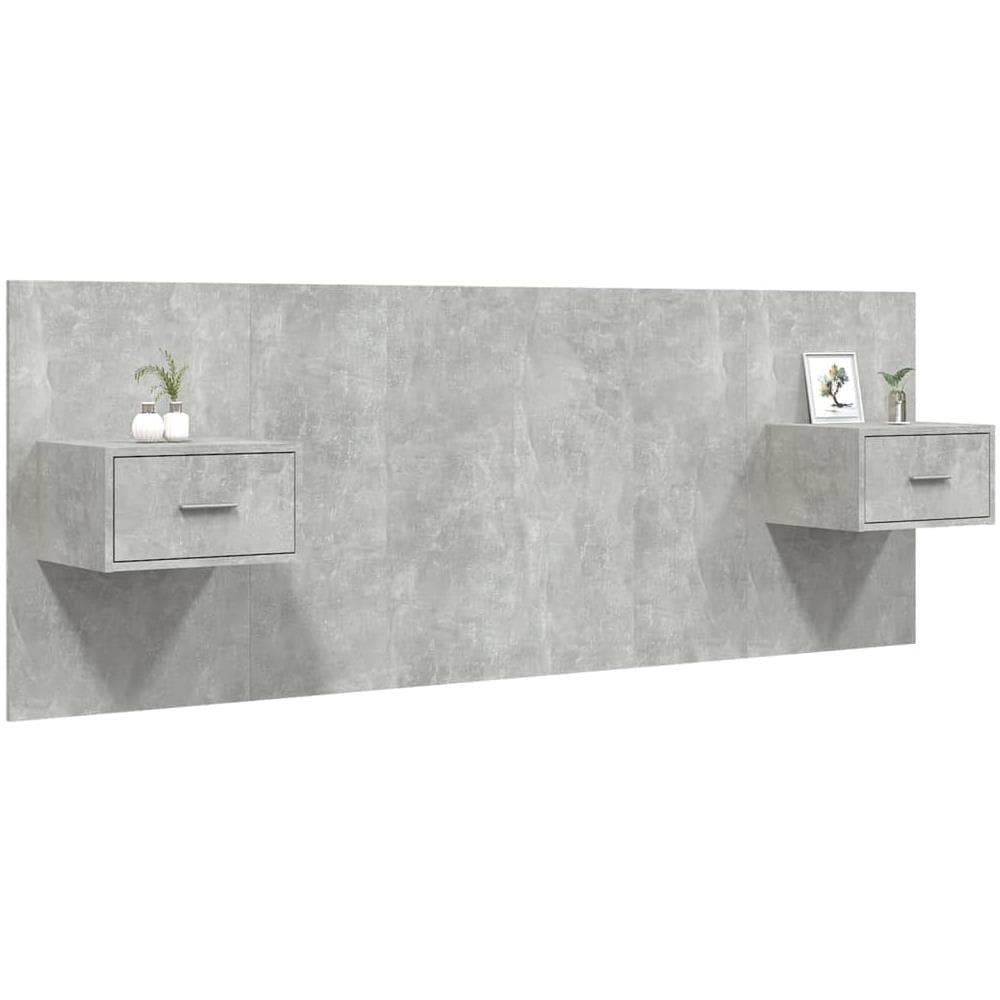 Testiera Letto Con Comodini In Legno Multistrato Grigio Cemento - Foto 3