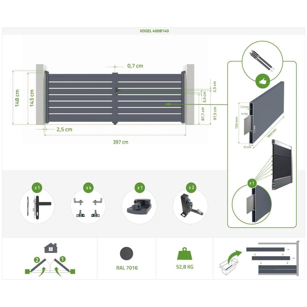 Cancello A Battente In Alluminio 4m Vogel 400b140 - Foto 6