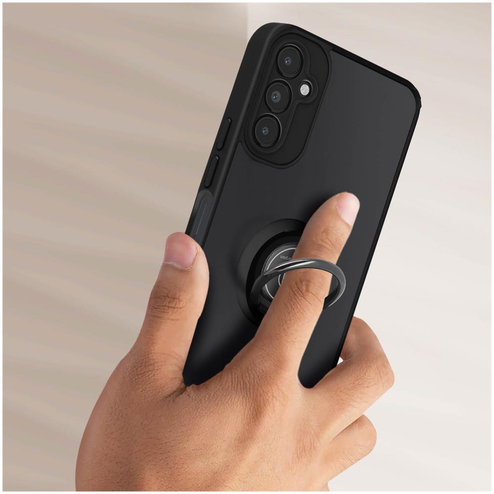 Cover Per Samsung Galaxy A14 Bi-materia Anello Metallico Supporto Bordo Nero - Foto 2