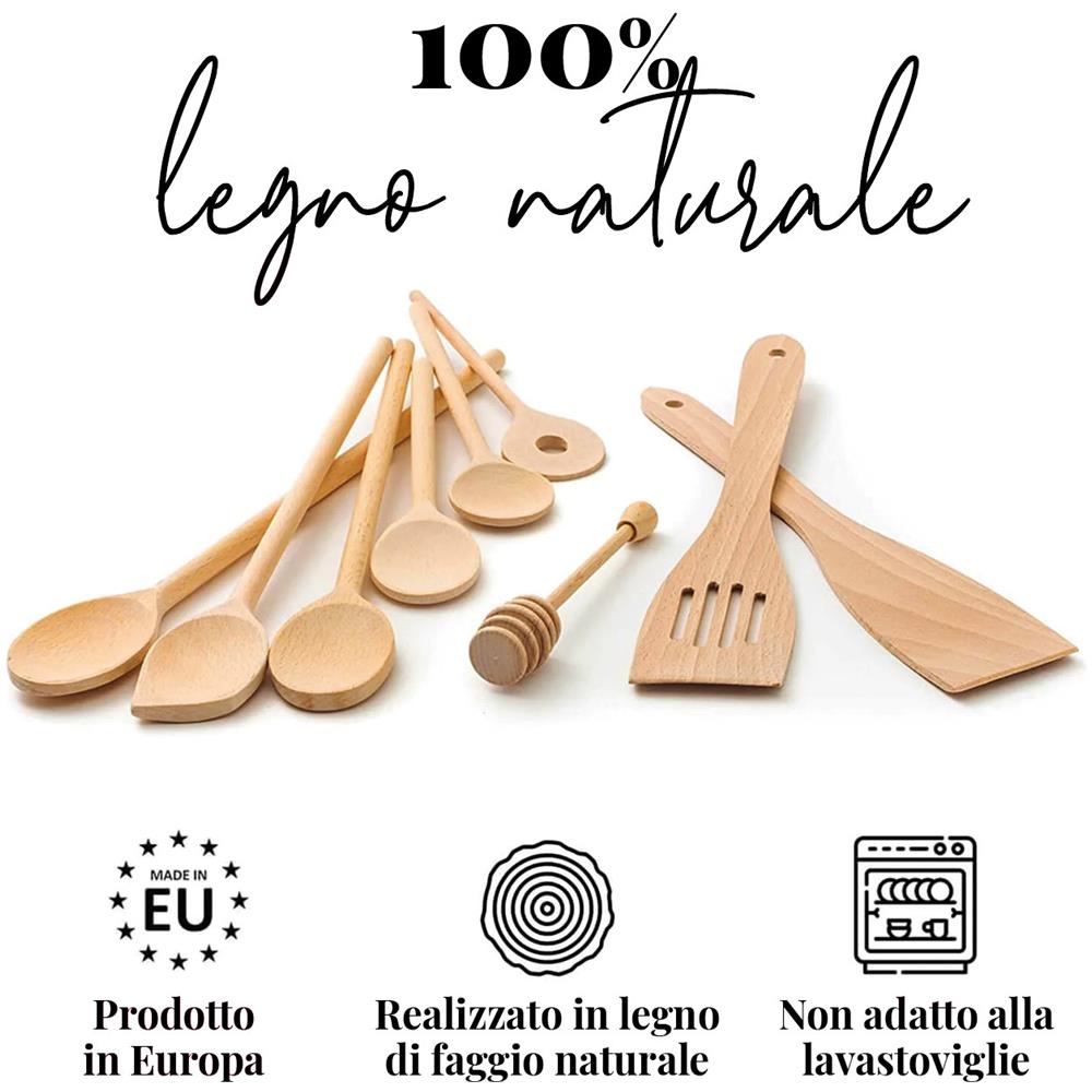 Set Di Utensili Da Cucina In Legno Da 9 Pezzi (cucchiai Da Cucina, Spatole, Cucchiaio Da Miele) - Foto 1