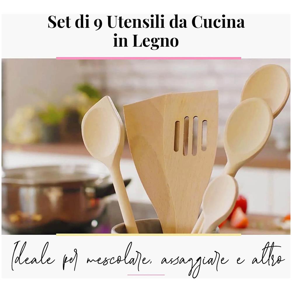 Set Di Utensili Da Cucina In Legno Da 9 Pezzi (cucchiai Da Cucina, Spatole, Cucchiaio Da Miele) - Foto 3