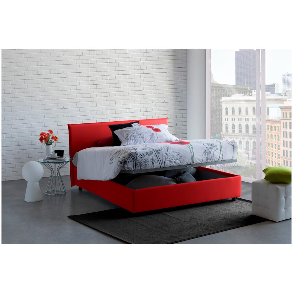 Letto Matrimoniale Betty, Letto Contenitore Con Rivestimento In Tessuto, 100% Made In Italy, Apertura Frontale, Adatto Per Materasso Cm 160x190, Rosso - Foto 1