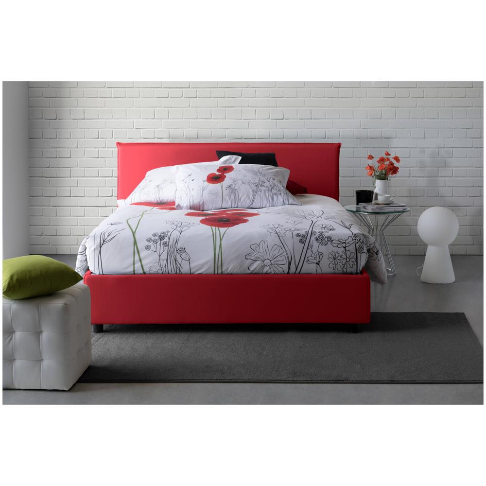 Letto Matrimoniale Betty, Letto Contenitore Con Rivestimento In Tessuto, 100% Made In Italy, Apertura Frontale, Adatto Per Materasso Cm 160x190, Rosso - Foto 4