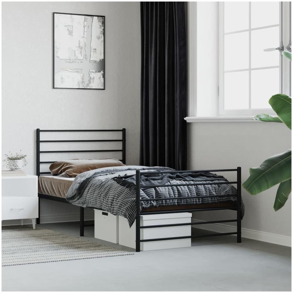 Giroletto Con Testiera E Pediera Metallo Nero 100x190 Cm - Foto 1