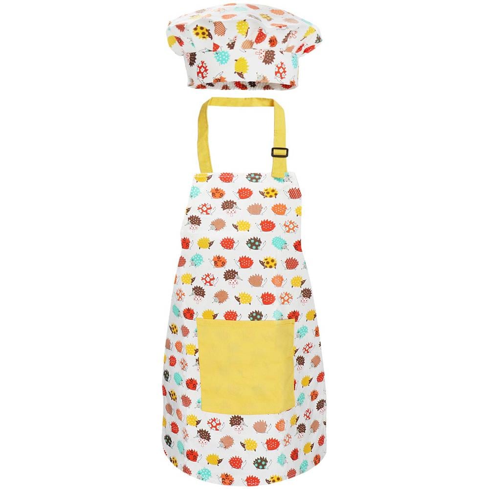 Set Di Grembiuli Per Bambini Con Cappello Da Cuoco, Graziosi Grembiuli Da Forno Per Bambini Con Tracolla Regolabile E Tasche Per Ragazze Ragazzi Che Cucinano Dolci E Dipingono Giardinaggio In 2 Misure (riccio Giallo, Grande) - Foto 1