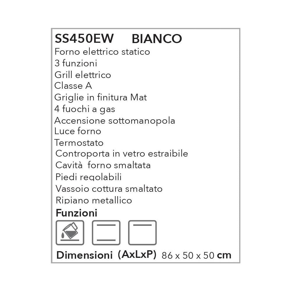 Cucina Elettrica SS450EW 4 Fuochi a Gas Forno Elettrico Classe A 50 x 50 cm Colore Bianco - Foto 3