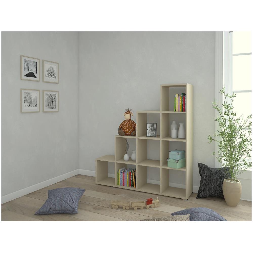 Libreria Scaffale A Scaletta Piramide 10 Moduli In Legno Olmo 144x141x33cm - Foto 1