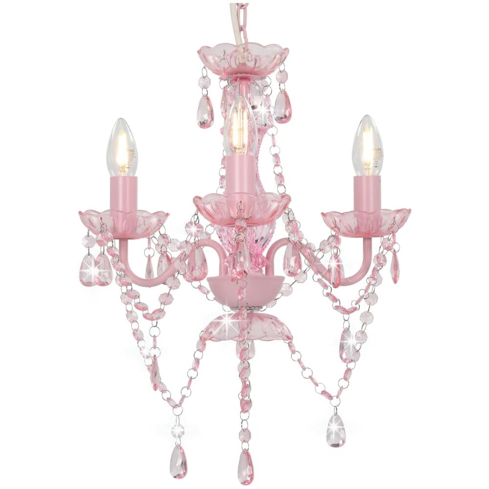 Lampadario Con Perline Rosa Tondo 3 E14 - Foto 1