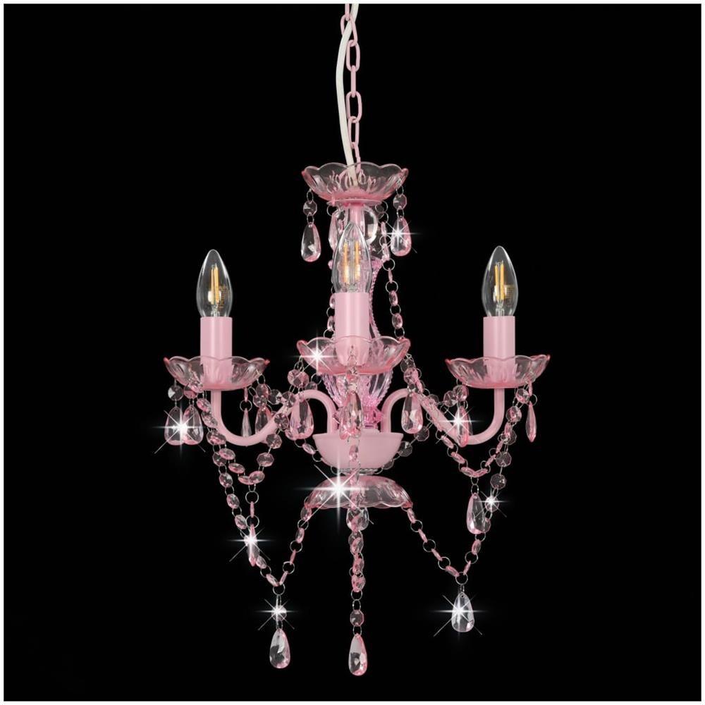 Lampadario Con Perline Rosa Tondo 3 E14 - Foto 2