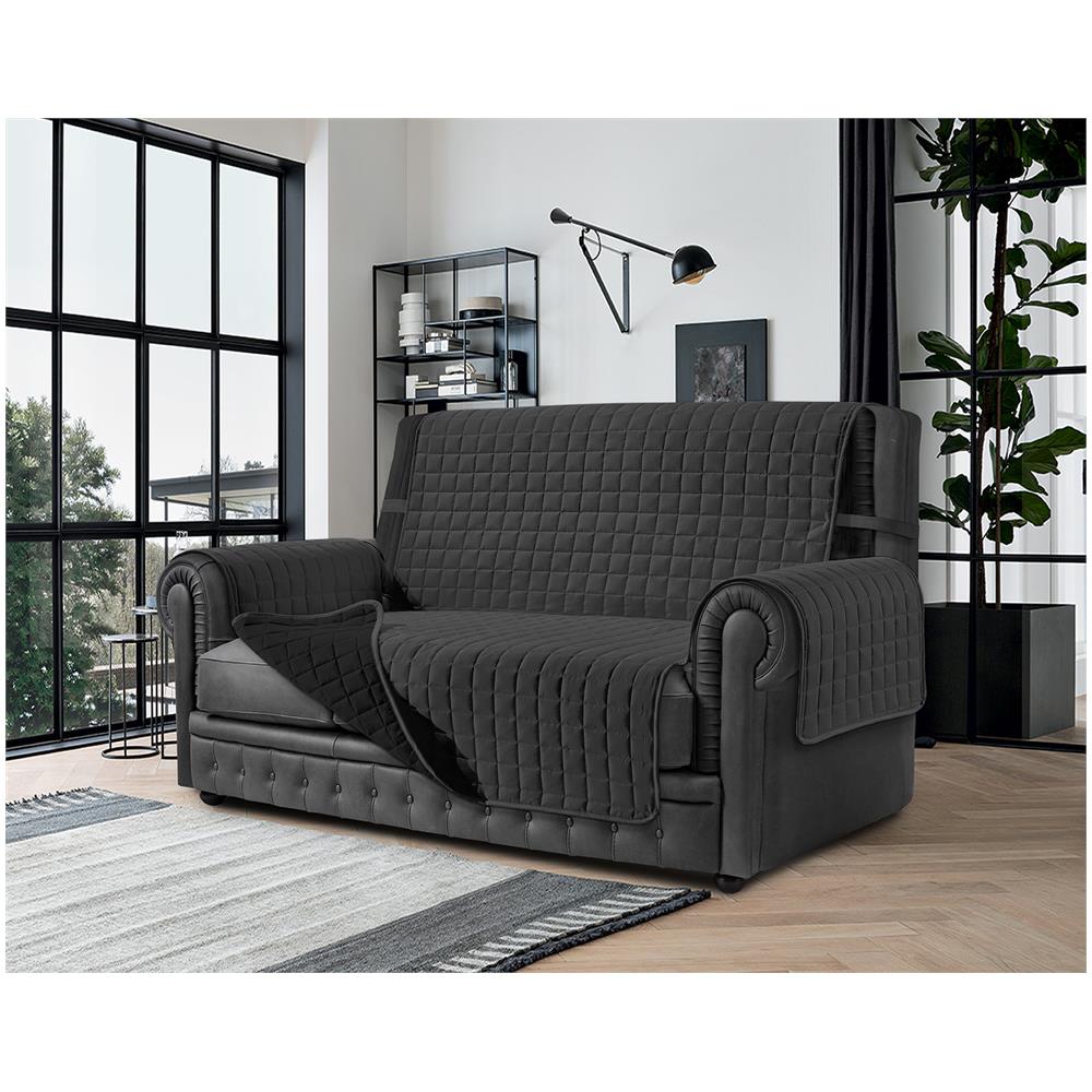 Copridivano Antimacchia - Salvadivano Trapuntato Double Face - 4 Posti Per Seduta Da 230 A 255 Cm - Grigio Scuro / nero - Foto 1