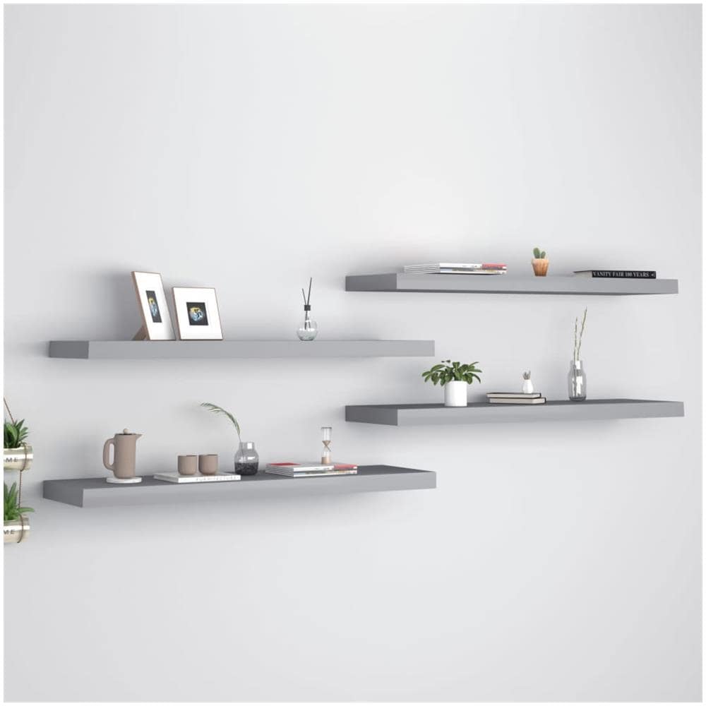 Scaffali A Parete 4 Pz Grigi 90x23,5x3,8 Cm In Mdf - Foto 1