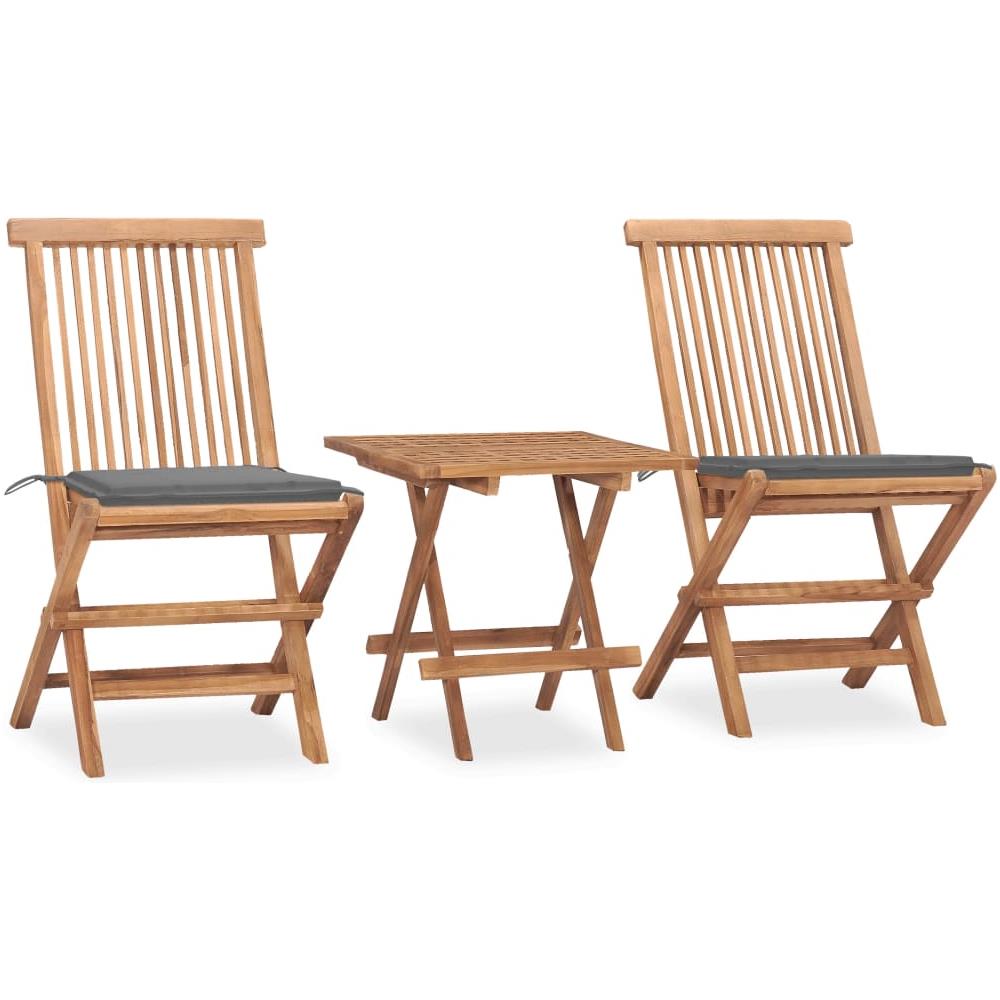 Set da Pranzo Giardino Pieghevole 3 pz Cuscino Massello di Teak - Foto 1
