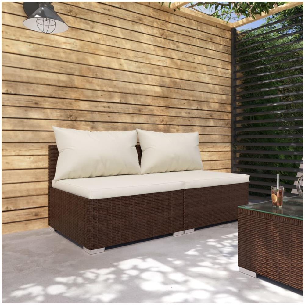 Set Divani Da Giardino Con Cuscini 2 Pz In Polyrattan Marrone - Foto 1
