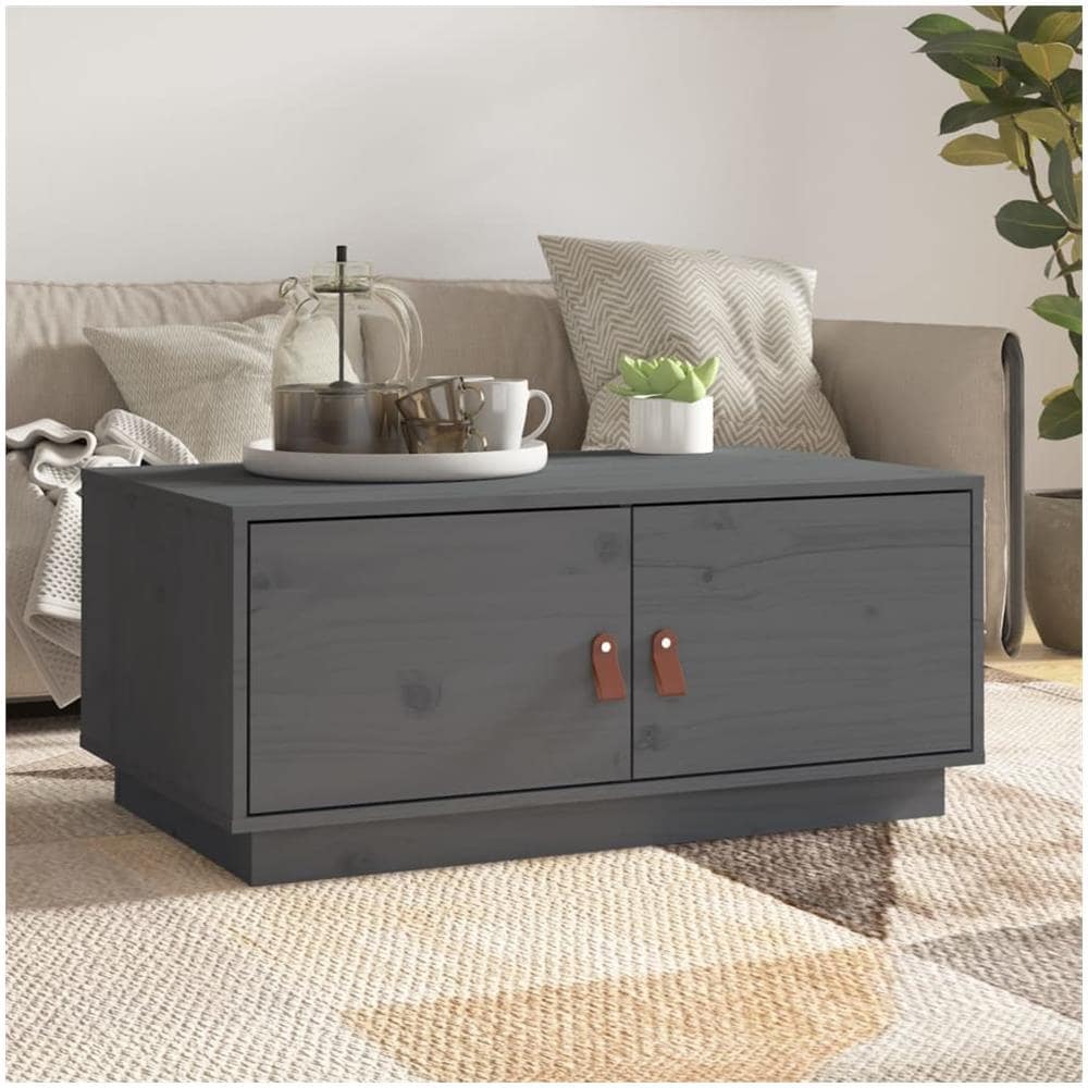 Tavolino Da Salotto Grigio 80x50x35cm In Legno Massello Di Pino - Foto 1