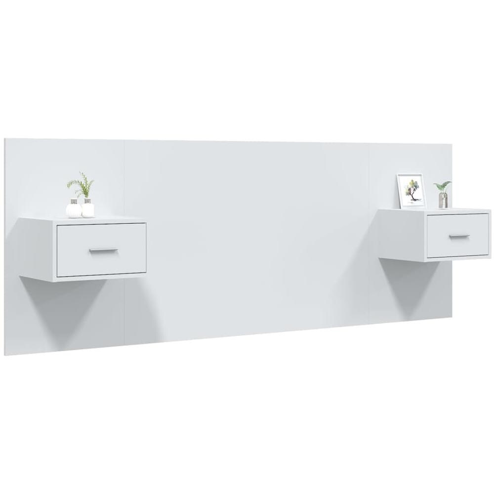 Testiera Per Letto Con Comodini In Legno Multistrato Bianco - Foto 3