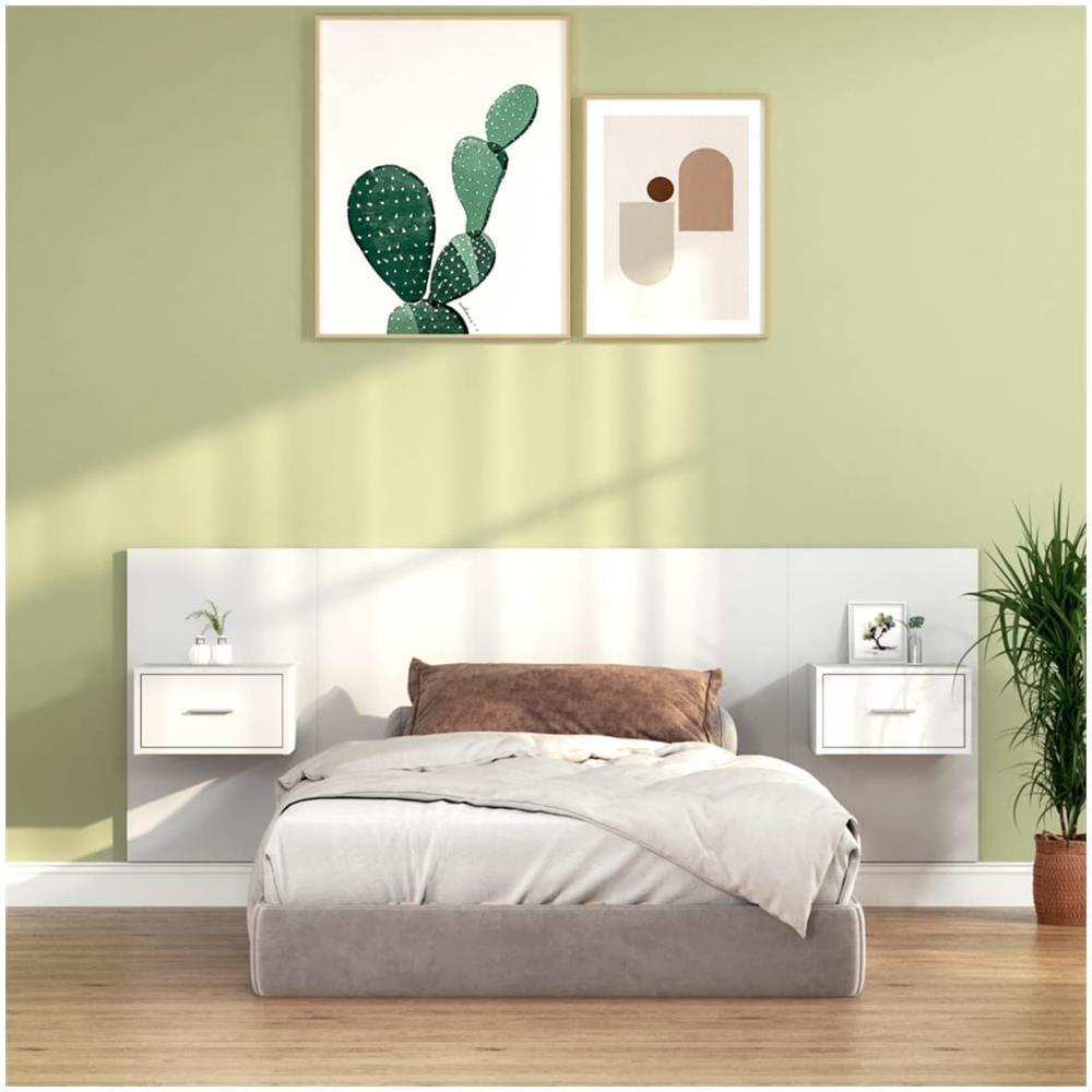 Testiera Per Letto Con Comodini In Legno Multistrato Bianco - Foto 1