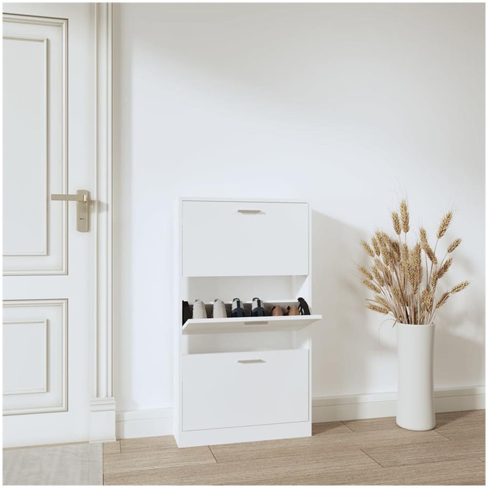 Scarpiera Bianca 59x17x108 Cm In Legno Multistrato - Foto 1