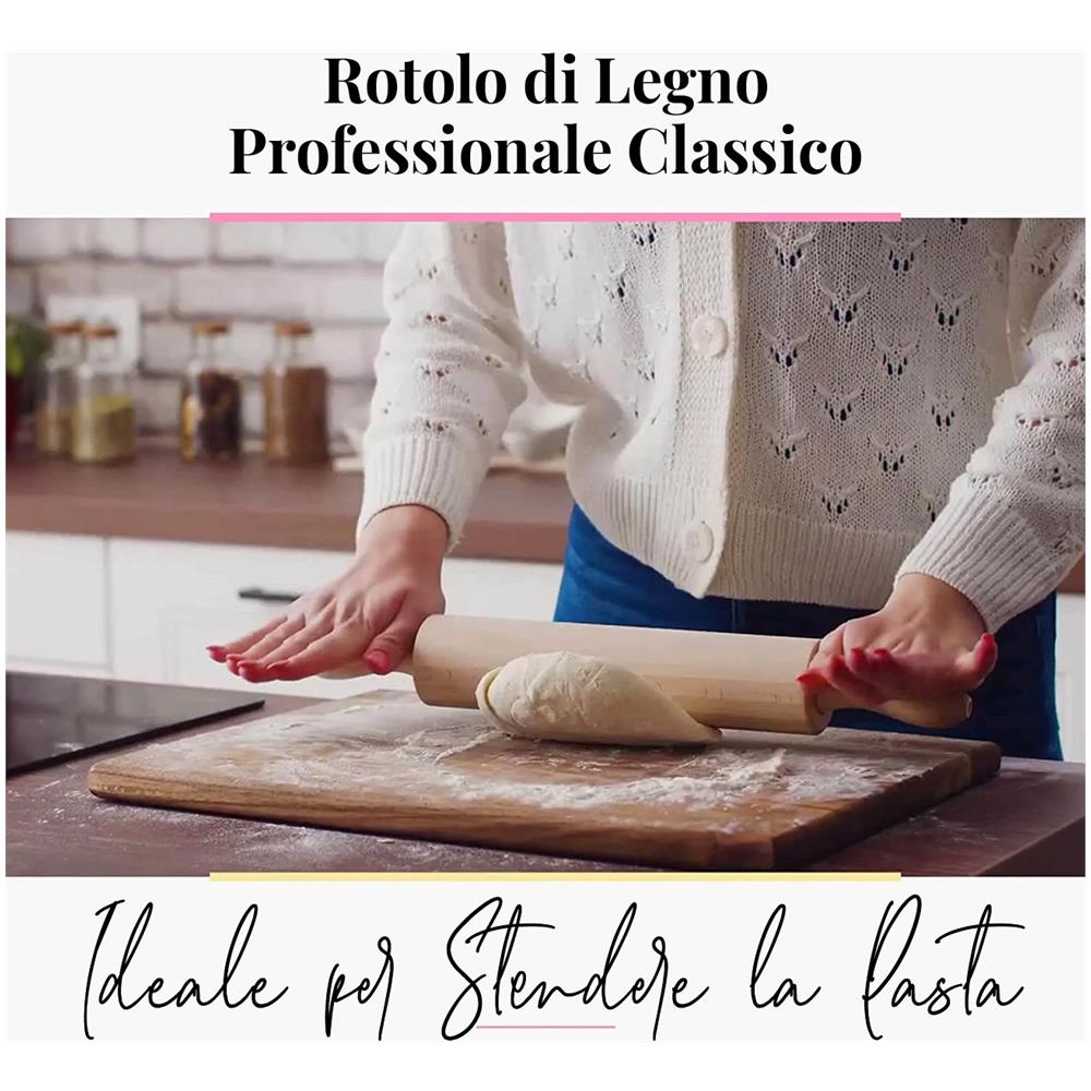 Mattarello Classico Professionale In Legno Con Centro Girevole (44 X 5,5 Cm) - Foto 2