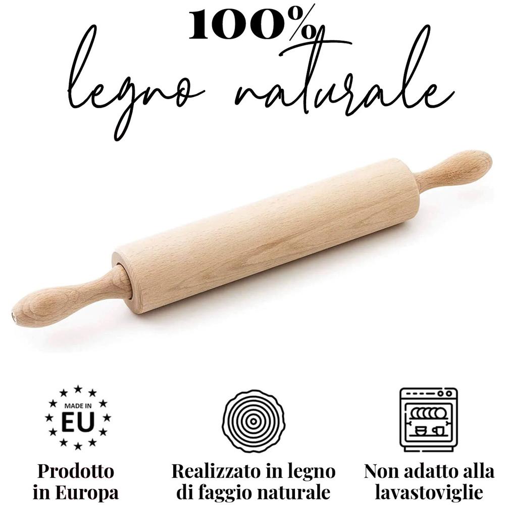 Mattarello Classico Professionale In Legno Con Centro Girevole (44 X 5,5 Cm) - Foto 1