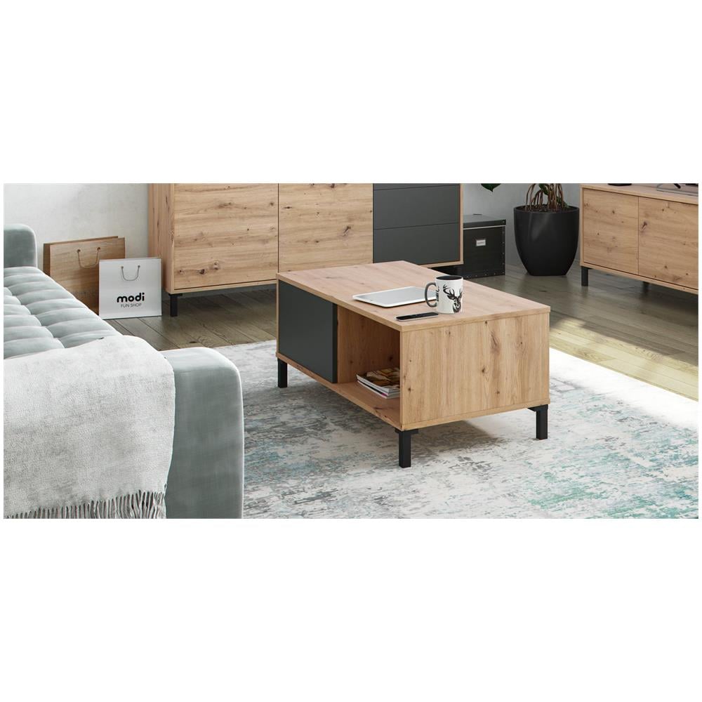 Tavolino Da Salotto Evansville, Tavolino Da Caffè, Tavolo Basso Da Soggiorno, 100x50h40 Cm, Rovere Nodi E Antracite - Foto 1