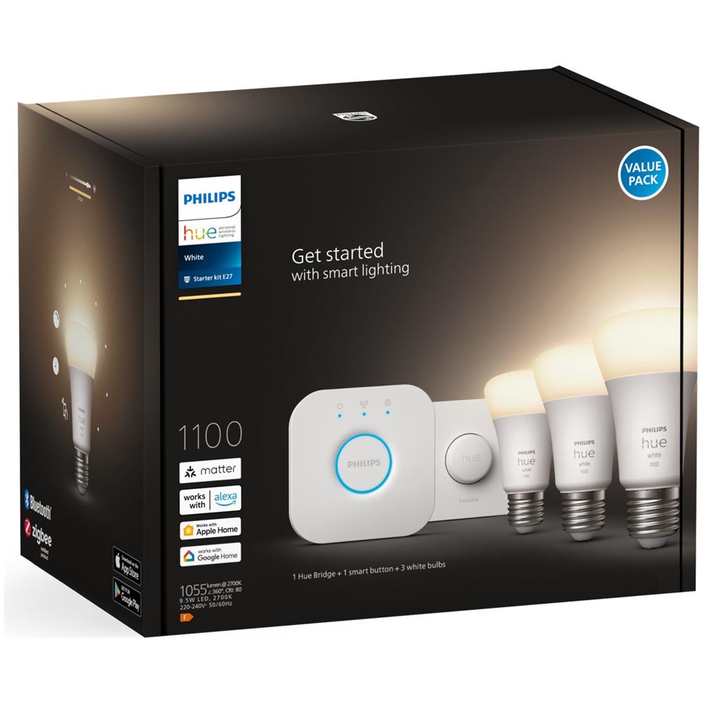 Philips Hue White Starter Kit Bridge + 3 Lampadine Smart E27 75W + Smart Button - Foto 4