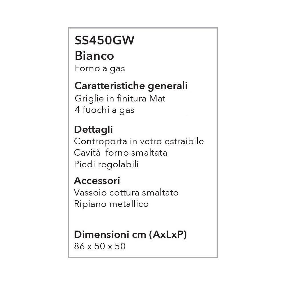 SCHAUB LORENZ - Cucina Elettrica SS450GW 4 Fuochi a Gas - Forno a Gas - 50  x 50 cm Colore Bianco - ePRICE