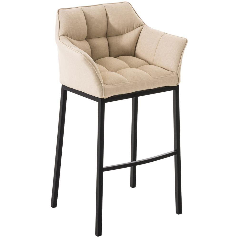 Sgabello DAMASO B con Telaio a 4 Gambe Nero, in Tessuto Crema Telaio Nero Opaco - Foto 1