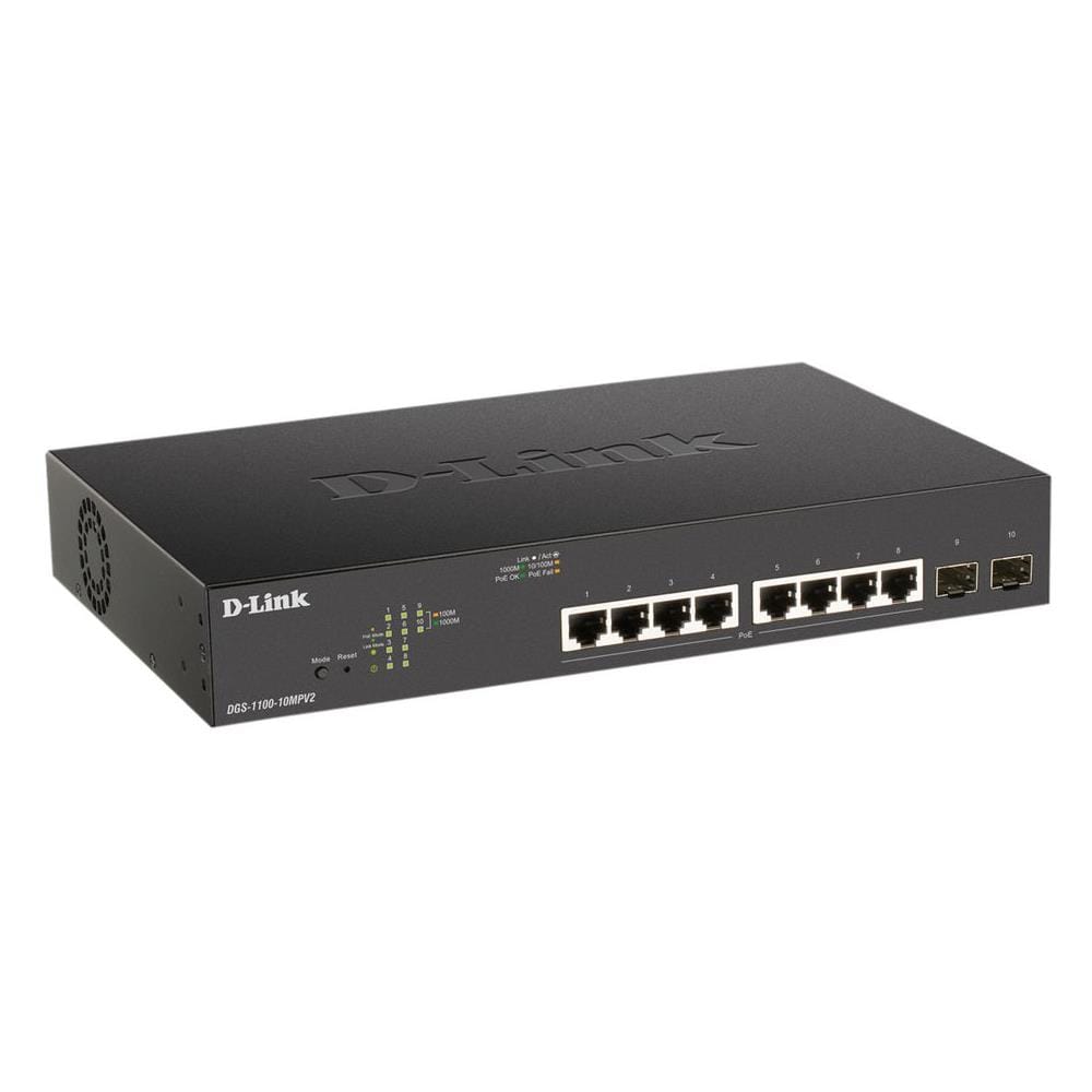 Switch DGS-1100-10MPV2 8 Porte Ethernet PoE 10 / 100 / 1000 Mbps RJ45 con 2 Porte SFP Managed - Foto 2
