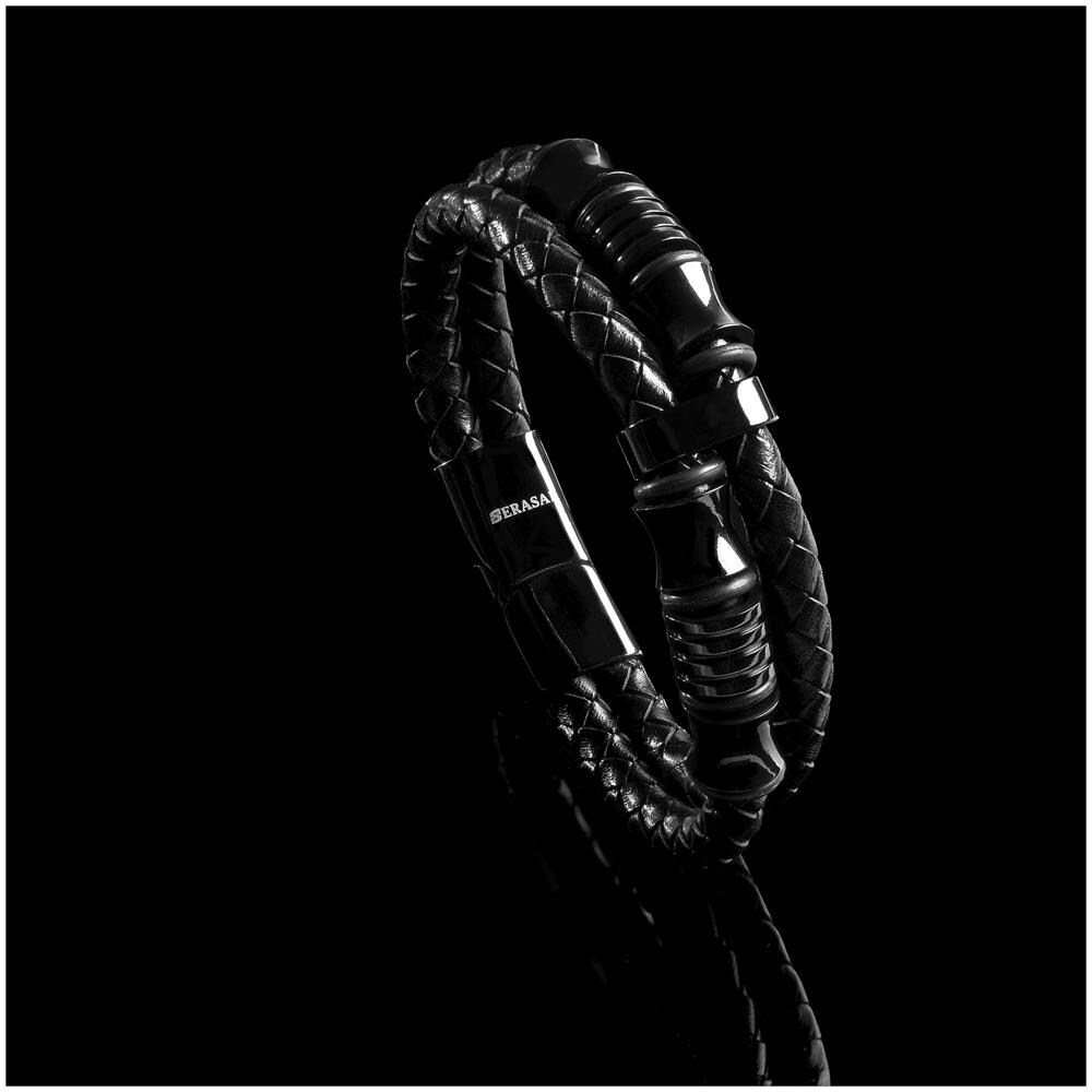 Bracciale In Pelle Da Uomo [Acciaio] Acciaio Inossidabile | Colore: Nero | Lunghezza: 23 cm - Foto 8