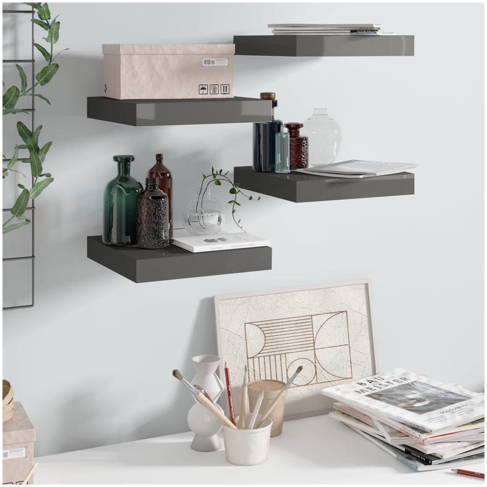 Scaffali A Parete 4 Pz Grigio Lucido 23x23,5x3,8 Cm In Mdf - Foto 1